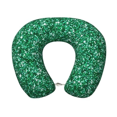 Guxkoqu Green Glitter Print Neck Pillow for Traveling,Travel Neck Pillow for Airplane Pure Memory Foam Travel Pillow for Flight Headrest Sleep