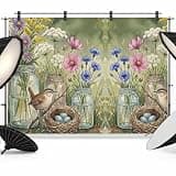 Wildflowers Backdrop 12x8ft Purple Pink Florals Birds Vintage Distressed Photography Backdrop Photoshoot Background Tapestry Banner for Birthday Baby Shower Decoration Party Video Photo Studio Props