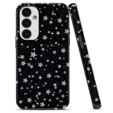 NBCDSUJ Silver Stars Phone Case for Samsung Galaxy A16 5G 6,7", Cute Star Aesthetic Girly Black Pattern Hybrid 2 Layer Hard Shell Silicone Protective Trendy Design Case for Women Girls, Fashion