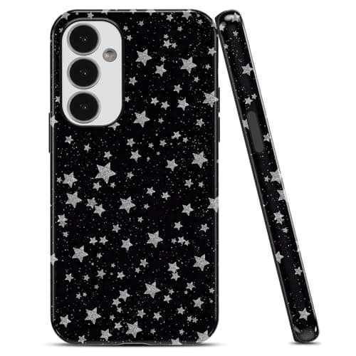 NBCDSUJ Silver Stars Phone Case for Samsung Galaxy A16 5G 6,7", Cute Star Aesthetic Girly Black Pattern Hybrid 2 Layer Hard Shell Silicone Protective Trendy Design Case for Women Girls, Fashion