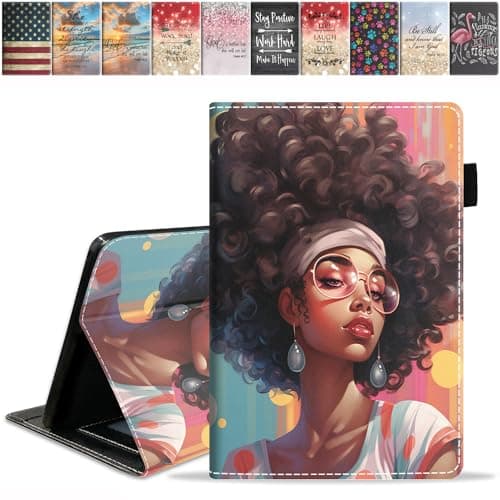 FQTBCEARI Designed Case for All-New Amazon Kindle Fire 7 Tablet (7", 12th Generation, 2022 Release), Slim PU Leather Cover with Card Slot & Auto Wake/Sleep, African American Women