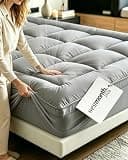 Mattress Topper 1000 GSM, Premium Quilted 1000gsm Luxury Extra Thick Mattress Topper, Cooling Breathable & Fluffy Soft King Mattress Topper for Back Pain, 8-21" Deep Pocket(Gray, Queen)