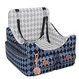 Dog Car Seat for Small/Medium Dogs up to 35lbs, 4-Pocket Storage Memory Foam Dog Booster Seat, Detachable Washable Pet Car Seat with Safety Belt, Outdoor & Indoor Use (Blue/Grey)