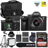 Sony a7III Full Frame Mirrorless Camera with FE 28-70mm F3.5-5.6 OSS Lens | 24.2 MP BSI Sensor, 4K HDR Video + LED Light + Tripod + Spare Extra Replacement Battery + 128GB Card + Camera Case