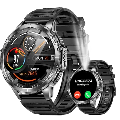 PODOEIL Military Smart Watch for Men, 1.7" HD Touchscreen, Bluetooth Calling, 1000mAh Battery, Heart Rate/SpO2, 110+ Sports Modes, IP68 Waterproof Fitness Watch for Android & iPhone