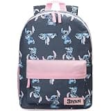 Disney Stitch Backpack for Girls Teens School Bag Kids Book Bag School Supplies Gifts (Navy/Pink)