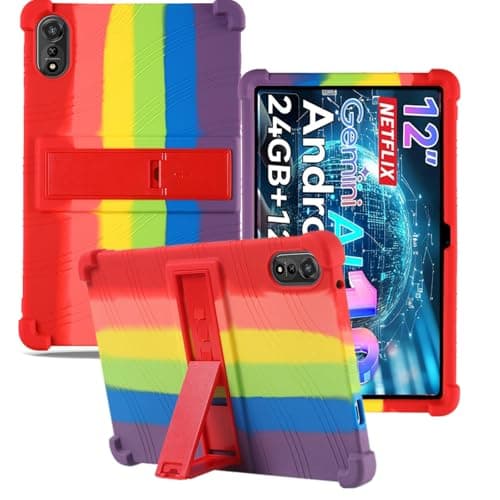 Case for Nexall N90,NOUKAJU Tablet Protection Case,Adjustable Bracket,Soft Silicone,Silicone Protection Cover for Nexall N90 Tablet 12inch(Rainbow)
