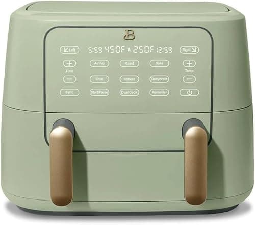 Trizone 9-Quart Dual Zone Air Fryer Exclusive with Divider & Crisper Trays, Digital Touchscreen for 2-in-1 Cooking By Drew Barrymoree (Sage Green)