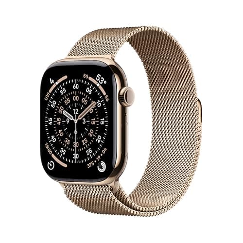 Apple Watch Series 11 [GPS + Cellular 46mm] Smartwatch with Gold Titanium Case with Gold Milanese Loop - M/L. Sleep Score, Fitness Tracker, Health Monitoring, Always-On Display, Water Resistant