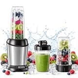 DUMOS Smoothie Blender for Kitchen, Blenders for Smoothies with 17 24 34 oz BPA-Free Portable Easy Go Cups, Small Personal Blender for Shakes, Sauces, Juice and Ice Crushing & More, Silver