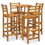 WDSAYREH Solid Acacia Wood 5 Piece Patio Bar Set with Backrests and Footrests for Outdoor Dining