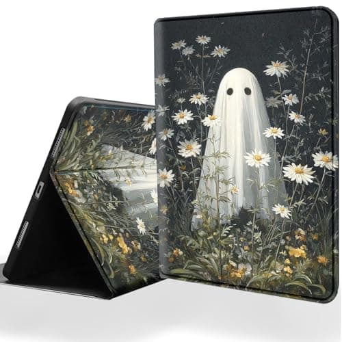 DSRGRGFDJ Tablet Case for 7" Kindle Paperwhite 12th Gen 2024 & Kindle Colorsoft Signature Edition,Auto Wake/Sleep and Multi-Angle Adjustable Stand Cover - Ghost Floral