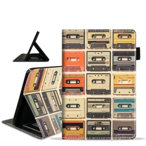 ZXHSBROK Case for Amazon Fire HD 8/Fire HD 8 Plus Tablet (12th/10th Generation, 2024/2022/2020 Release) - Slim PU Leather Stand Folio Cover with Card Slot & Auto Sleep/Wake, Retro Tape