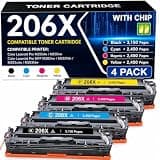 206X Toner Cartridges 4 Pack High Yield (with Chip) Compatible for HP 206X W2110X HP 206A Toner for Color LaserJet MFP M283fdw M283cdw M283 Pro M255dw M255 Printer Ink (Black Cyan Yellow Magenta)