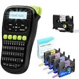 EazeID Label Maker with 5PK Color Tapes, Cable Label Maker Waterproof-Labels, Handheld Electric Label Maker with Keyboard, Wire Labeler for Home Office Industrial Warehouse Use, H1100