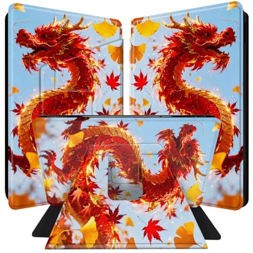 Case for All-New Kindle Paperwhite 12th Generation 7 inch & Colorsoft Signature Edition 2024 with 360 Degree Rotating PU Leather Smart Cover with Auto Wake/Sleep Tablet Case - Maple Leaf Red Dragon