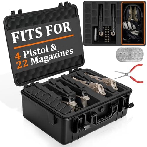 ITHWIU 4 Gun Case & 22 Magazine TSA Approved Waterproof Hard Pistol Case with Pre-Cut Foam Shockproof Travel Carrying Hard Shell Case Included Silica Gel Canister, Black
