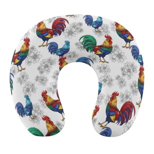 HEBVASS Chin Supporting U-Shaped Neck Pillow Memory Foam Travel, Rooster Chicken U-Shape, Office Home Airplane Comfort