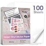 Koala Printable Vinyl Sticker Paper for Inkjet Printers - 100 Sheets Glossy White Water-Resistant Adhesive Label Paper - 8.5x11 Inch, Tear-Resistant, Removable