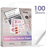 Koala Printable Vinyl Sticker Paper for Inkjet Printers - 100 Sheets Glossy White Water-Resistant Adhesive Label Paper - 8.5x11 Inch, Tear-Resistant, Removable