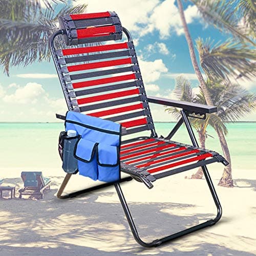 Cosiki Storage Bag, Unique Hanging Design for Beach Chair with Convenient Shoulder Strap, for Phones Cameras Tablets Books Sunglasses and Water Bottles (Blue)
