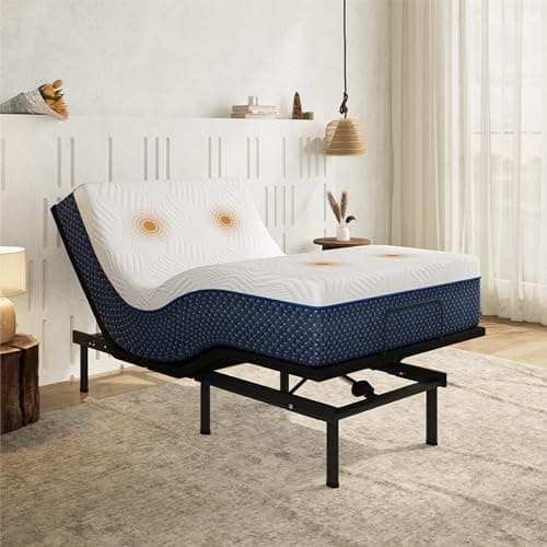 Emerspring Twin XL Adjustable Bed Frame with Wireless Control + 12 inch Twin XL Gel Memory Foam Mattress in a Box, Electric Massage, Head and Foot Incline, Zero Gravity, 80"×38"