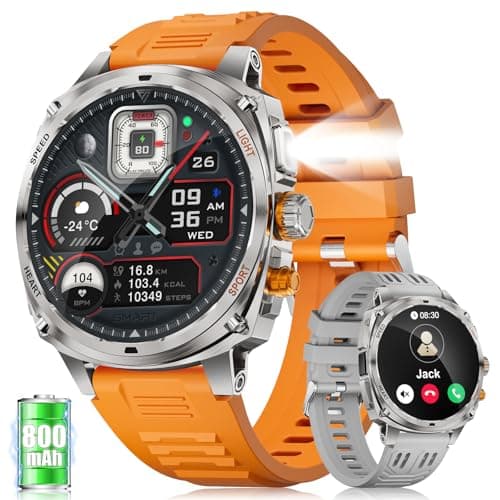 LIGE Smartwatch Men's 800 mAh Battery, 1.75 Inch AMOLED Bluetooth Phone Function Smart Watch with Torch, 100+ Sports Modes, Fitness Watch, SpO2/Heart Rate/Sleep Monitor for Android iOS, Silver