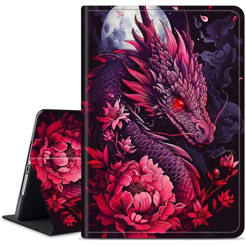 Dikoer for iPad Pro 13 Inch M4 2024 (7th Generation) Model: A2925/A2926/A3007 Tablet Case, Slim Kickstand Stand Leather Smart Cover with Auto Wake/Sleep, Pink Flower Dragon