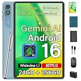 Android Tablet with Keyboard, 2026 Upgraded Android 16 tablet with 24GB+256GB+2TB Expand, 10 inch Tablet PC with 8-Core, Gemini AI, WiFi, 8000mAh, GPS, 2-in-1 Tablet with Case/Mouse/Stylus(Green Case)