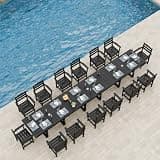 K Knowbody Extra Large Outdoor Dining Set for 14, All-Weather 17-Piece Patio Table and Chairs Set with Umbrella Hole, Steel-Reinforced HDPE Furniture for Backyard,Garden,Lawn,Poolside, Black