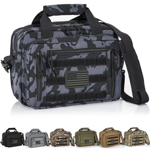 ITHWIU Gun Range Bags For 2 Pistols 6 Magazines, Pistol Case Carrying Shooting Bag with Lockable Zipper for Shooting Range Outdoor Hunting, Black Camo