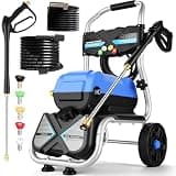 Commercial 5000 PSI 4GPM 3L Foam Bottle Electric Pressure Washer, Professional Plug Power Washer Electric Powered with 23FT Hose 5 QC Nozzles 8" Wheels for Home Yard Floor Driveway Gate Fence, Blue