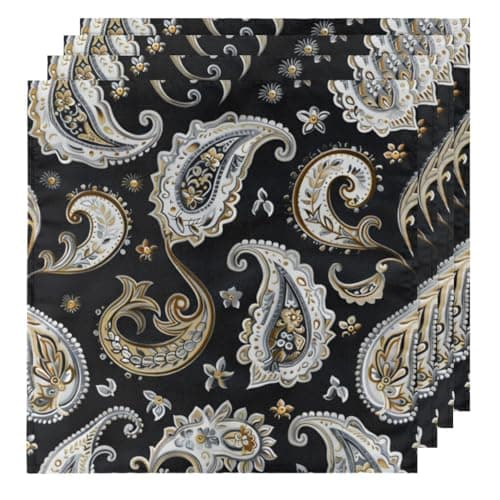 Hsnar Geometric Paisley Floral Cloth Dinner Napkins 20" x 20" Set of 4