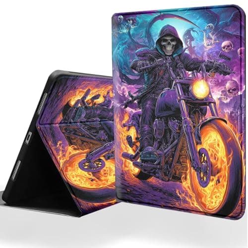 DSRGRGFDJ Tablet Case for 7" Kindle Paperwhite 12th Gen 2024 & Kindle Colorsoft Signature Edition,Auto Wake/Sleep and Multi-Angle Adjustable Stand Cover - Skeleton Motorcycle