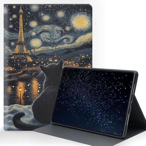 ZXYBNMLE Case for iPad Pro M4 13 Case (7th Gen), Protective Tablet Cover with Adjustable Stand and Magnetic Auto Wake/Sleep,Eiffel Tower with Cat Scene