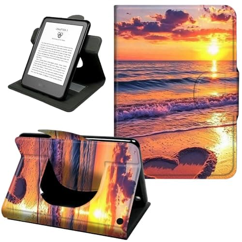 Case for Fire HD 10 & 10 Plus 10.1 Inch (13th/11th Gen 2023/2021), 360° Rotating PU Leather Shockproof Stand Cover with Hand Strap & Magnetic Closure,Auto Wake/Sleep,Heart On an Beach Waves