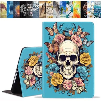 BWOOLL Case for Samsung Galaxy Tab S5e 10.5 inch 2019 Model (SM-T720/T725/T727), Slim Lightweight PU Leather Stand Cover with Auto Wake/Sleep, Skull Flower Butterfly