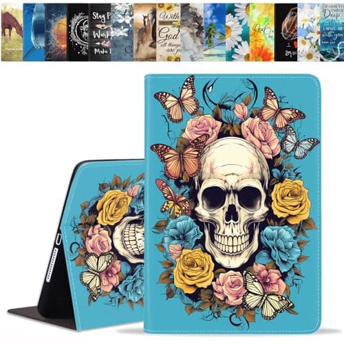 BWOOLL Case for Samsung Galaxy Tab S5e 10.5 inch 2019 Model (SM-T720/T725/T727), Slim Lightweight PU Leather Stand Cover with Auto Wake/Sleep, Skull Flower Butterfly