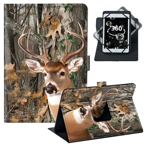 BREIDMKFM Tablet Case for iPad Pro 11/Samsung Tab S9 11-10.5-11.5 Inch PU Leather Folio with 360 Rotating Stand,Fit for Fire Max 11/iPad 10th Gen,﻿Forest Deer