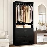 IRONCK Freestanding Closet System with 3 Wood Drawers, 31.5" Black