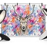 Elk Backdrop 10x8ft Pink Purple Blue Watercolor Splashes Splatter Animal Photography Backdrop Photoshoot Background Tapestry Banner for Birthday Baby Shower Decoration Party Video Photo Studio Props