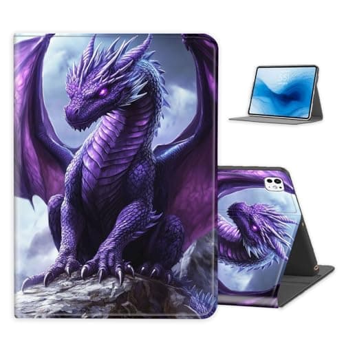 FXIANGWL for iPad Pro 11 Inch 2024 Case, PU Leather Folio Stand Cover with Auto Sleep/Wake, Shockproof Smart Protective, Durable Folding Cover for iPad Pro 11 Inch, Purple Dragon Art