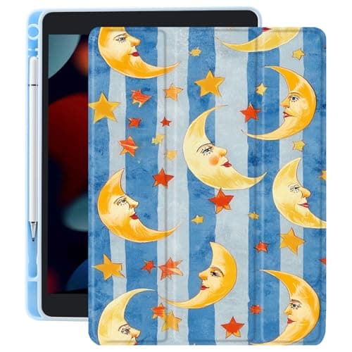 CozyNestCY Cartoon Cute Sun Moon Case for Ipad Pro 11" Funny Cool Boy Design Cover for Ipad 2024 Fashion Shell Auto Sleep/Wake Anti-Slip Shockproof Cover Clear Back & Pencil Holder(Girls Women)