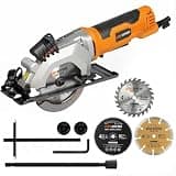 Extbtfor Power Circular Saw,4.8A Mini Circular Saw with Laser Guide,4000RPM Corded Saw Equipped with 3 Pcs 4-1/2" Blades，Maximum Cutting 1-11/16" at 90° and 1-1/8"at 45° for Wood, Soft Metal, Plastic