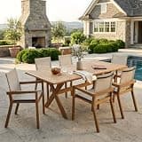 Christopher Knight Home Ronna 7 Piece Acacia Wood Outdoor Dining Table Set for 6, Extendable Dining Table and 6 Patio Chairs with Mesh Back & Seat, Wooden Outdoor Patio Furniture Set, Teak + Beige