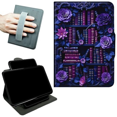 RWUTYTIUL Rotating Handle Case for Samsung Galaxy Tab A11 Plus 2026/A9 Plus 11" 2024, 360 Degree Swivel Kickstand with Magnetic Closure Shockproof Leather Cover for Women Men, Purple Flower Books
