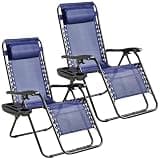 Zero Gravity Chairs Set of 2, 7-Position Adjustable Reclining Patio Chairs with Cup Holder Tray & Padded Headrest, Foldable Outdoor Lounge Chair for Backyard, Poolside, Camping, 330lbs Capacity, Blue