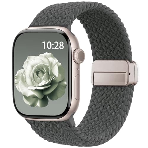 Braided Stretchy Band Compatible with Apple Watch Bands 38mm 40mm 41mm 42mm 44mm 45mm 46mm 49mm Women Men, Soft Nylon Solo Loop Magnetic Sport Strap for iWatch Series 11 10 9 8 7 6 5 4 3 2 1 SE Ultra