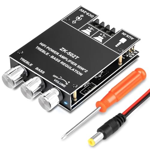 Daakro ZK-502T Bluetooth Amplifier Board,50W+50W 2.0 Channel Amp Board with Treble and Bass Control,DC 12-24V, Bluetooth and AUX Inputs, Audio Amp Board for Home DIY Wireless Speakers, Password Free