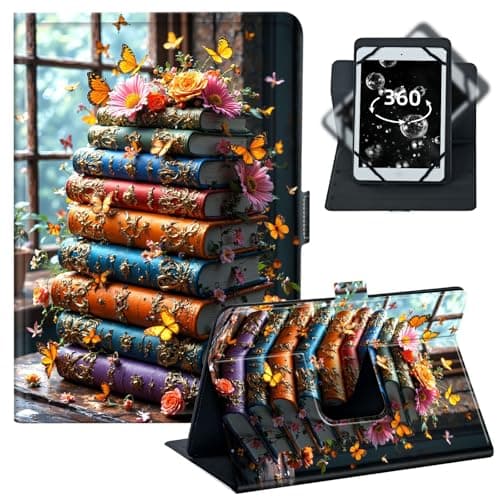BREIDMKFM Universal Tablet Case 9-10.5 Inch,360 Rotating Stand Protective PU Leather Folio for 10/10.1 Inch Android Tablet,Fit for Fire HD 10/Samsung Tab A 10.1/iPad 9.7,﻿Colorful Book Flower